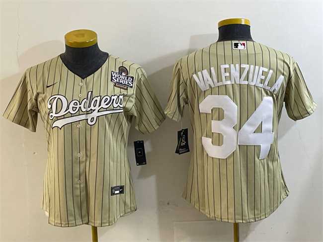 Womens Los Angeles Dodgers #34 Toro Valenzuela Cream 2024 World Series Cool Base Stitched Baseball Jersey